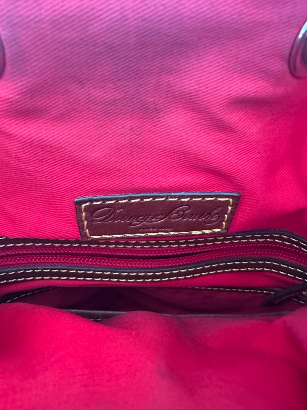 Dooney & Bourke Black Leather Drawstring Bucket Bag with Brown Trim - Picture 4 of 9